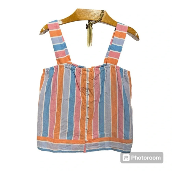 SOLUDOS ~ Multi-Colored Iris Maldive Stripe Button Down 100% Cotton Tank - Picture 1 of 9